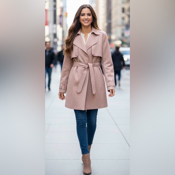 Haute Monde Jackets & Blazers - Haute Monde Dusty Pink Faux Suede Belted Trench Coat - Size M